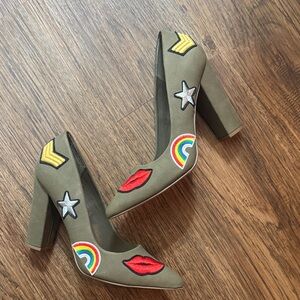 Embroidered Olive Green Heels